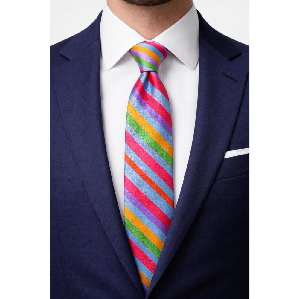 Lands’ End Multicolor Rainbow Striped Silk Tie